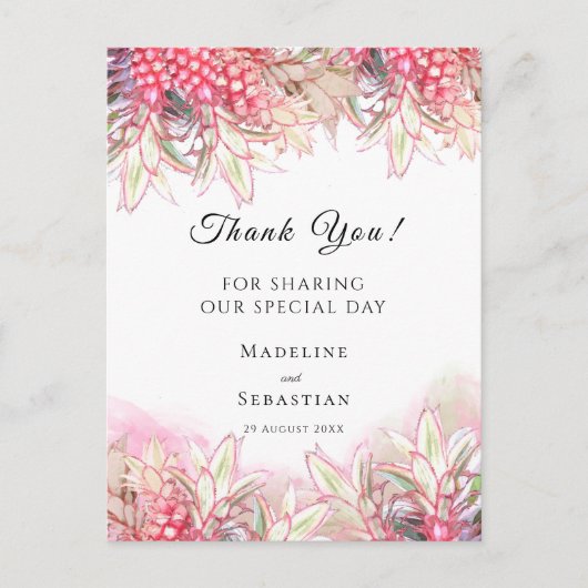Exotische rosa Ananas Blush Hochzeit Vielen Dank Postkarte (Vorderseite)