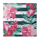 Exotische rosa Blume gestreift Fliese (Vorderseite)