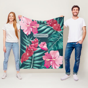 Exotische rosa Blume Monogramm Fleecedecke