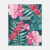 Exotische rosa Blume Monogramm Fleecedecke (Vorderseite)