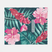 Exotische rosa Blume Monogramm Fleecedecke (Vorderseite (Horizontal))