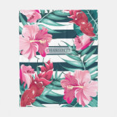 Exotische rosa Blume Monogramm gestreift Fleecedecke (Vorderseite)