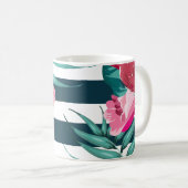 Exotische rosa Blume Monogramm gestreift Kaffeetasse (VorderseiteRechts)
