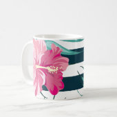 Exotische rosa Blume Monogramm gestreift Kaffeetasse (Vorderseite Links)