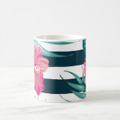 Exotische rosa Blume Monogramm gestreift Kaffeetasse (Mittel)