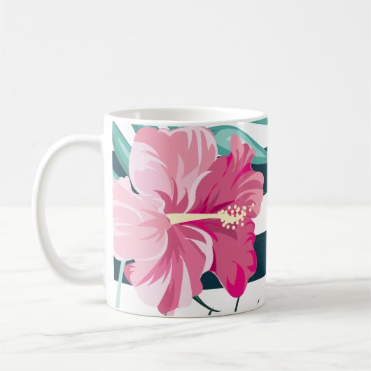 Exotische rosa Blume Monogramm gestreift Kaffeetasse (Links)