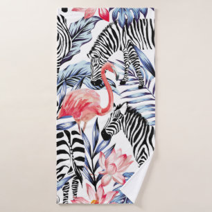 Exotische rosa Flamingo, Zebra im Hintergrund Somm Badehandtuch