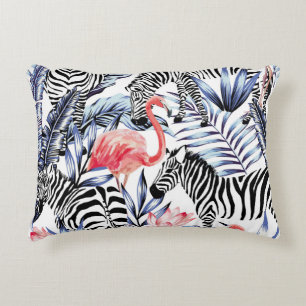 Exotische rosa Flamingo, Zebra im Hintergrund Somm Dekokissen
