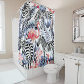 Exotische rosa Flamingo, Zebra im Hintergrund Somm Duschvorhang (Beispiel)