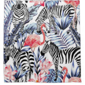 Exotische rosa Flamingo, Zebra im Hintergrund Somm Duschvorhang (Vorderseite)