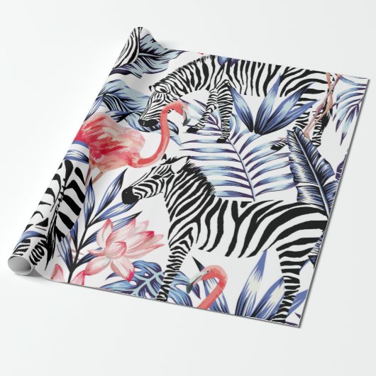 Exotische rosa Flamingo, Zebra im Hintergrund Somm Geschenkpapier (Ungerollt)