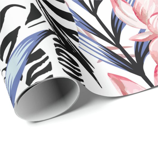 Exotische rosa Flamingo, Zebra im Hintergrund Somm Geschenkpapier (Rolleneckpunkt)
