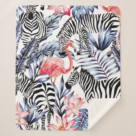 Exotische rosa Flamingo, Zebra im Hintergrund Somm Sherpadecke (Vorderseite)