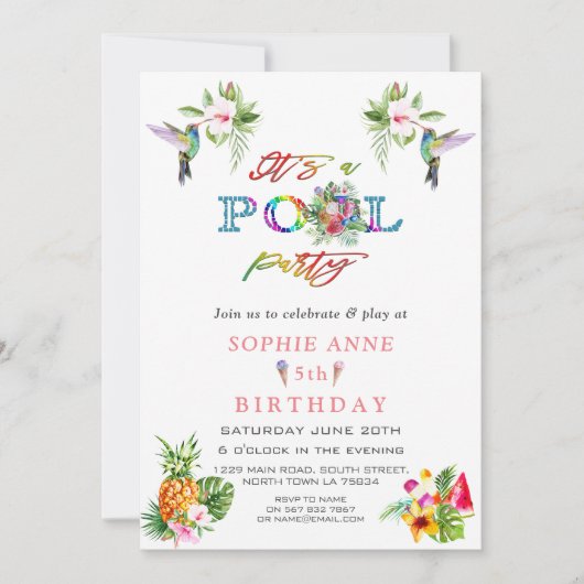 Exotische Rosa Hibiskus Hummingbirds 5th Birthday Einladung (Vorderseite)