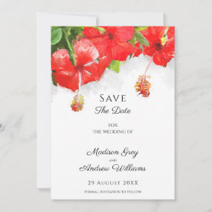 Exotische rote Hibiskus-Blumen-Kunst-Hochzeit Save The Date