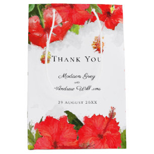 Exotische rote Hibiskus-Blumenkunst Danke Mittlere Geschenktüte