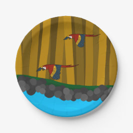 Exotische Scarlet-Papageien im Wald Pappteller