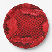 Exotische Schlangenhautmuster, moderne rote Farbe Pappteller (Vorderseite)