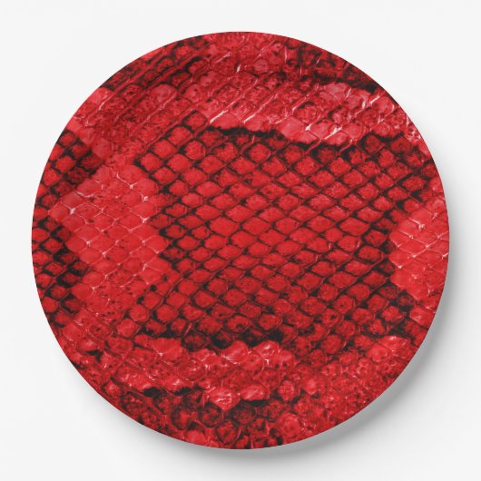 Exotische Schlangenhautmuster, moderne rote Farbe Pappteller (Vorderseite)