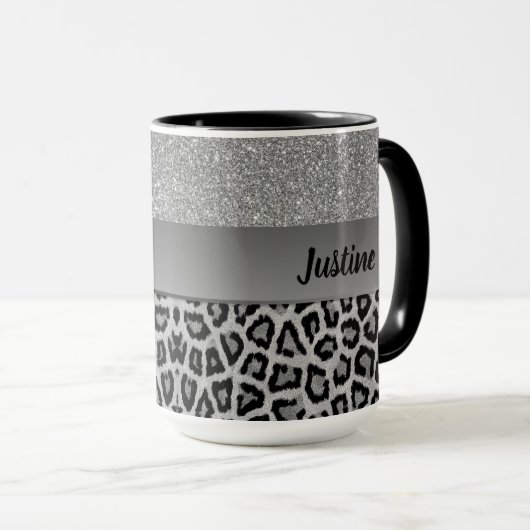 Exotische Schwarz-Graue Leopardendrucke Tasse (VorderseiteRechts)