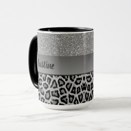 Exotische Schwarz-Graue Leopardendrucke Tasse (Vorderseite Links)