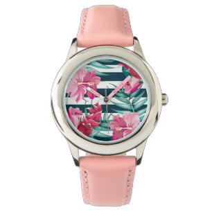 Exotische Sommer-Blume gestreift Armbanduhr