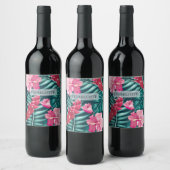 Exotische Sommer-Floral-Monogramm Weinetikett (Flaschen)