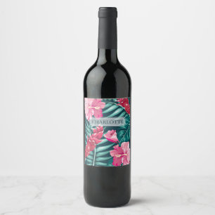 Exotische Sommer-Floral-Monogramm Weinetikett