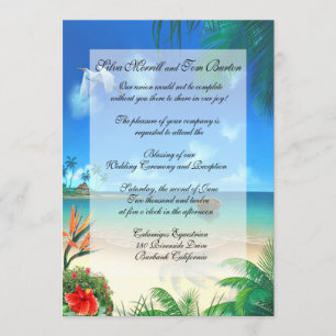 Exotische Strand-Hochzeits-"Imitat-Pergament-" Einladung