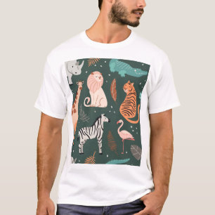 Exotische Tiere: dunkles tropisches Kindermuster. T-Shirt