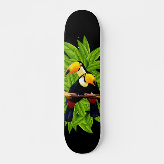 Exotische Toucans auf schwarz Skateboard (Vorne)