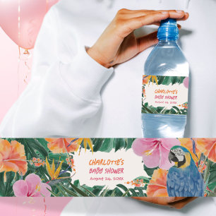 Exotische Tropenpapageien-Dschungel-Baby-Party Wasserflaschenetikett