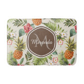 Exotische tropische Ananas-Blumenbrown-Monogramm Badematte (Vorderseite)