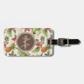 Exotische tropische Ananas-Blumenbrown-Monogramm Gepäckanhänger (Vorderseite horizontal)