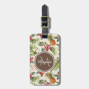 Exotische tropische Ananas-Blumenbrown-Monogramm Gepäckanhänger