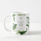 Exotische tropische Blätter Gold Cross Boy Taufe Kaffeetasse (Links)