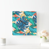 Exotische tropische Blätter - Quadratische Wanduhr (Zuhause)