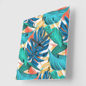 Exotische tropische Blätter - Quadratische Wanduhr (Winkel)