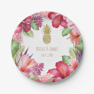 Exotische tropische Blume & Ananas Elegante Pappteller