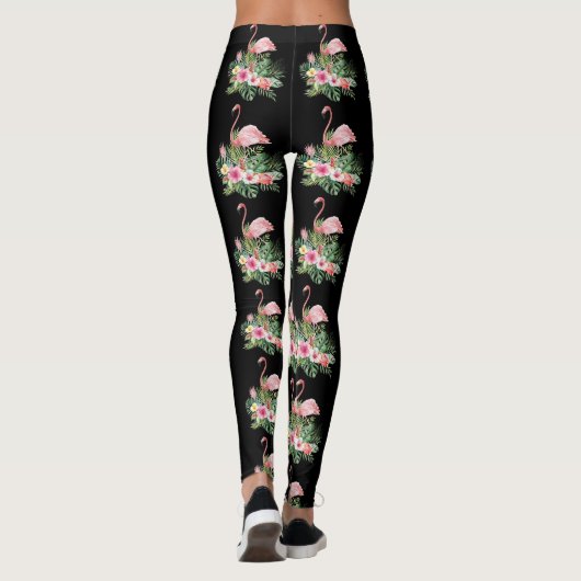 Exotische tropische Blume Flamingo Muster Leggings (Rückseite)