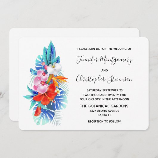 Exotische tropische Blume - Hochzeit in Rosa und A Einladung (Vorne/Hinten)
