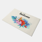 Exotische tropische Blume in Pink und Aqua Willkom Fußmatte (Schrägansicht)