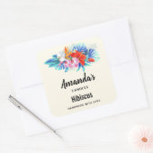 Exotische tropische Blume in Rosa und Aqua Candle Quadratischer Aufkleber (Umschlag)