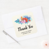 Exotische tropische Blume in Rosa und Aqua zum Geb Quadratischer Aufkleber (Umschlag)