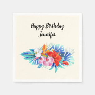 Exotische tropische Blume in Rosa und Aqua zum Geb Serviette