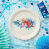 Exotische tropische Blume in Rosa und Türkis Pappteller (Party)