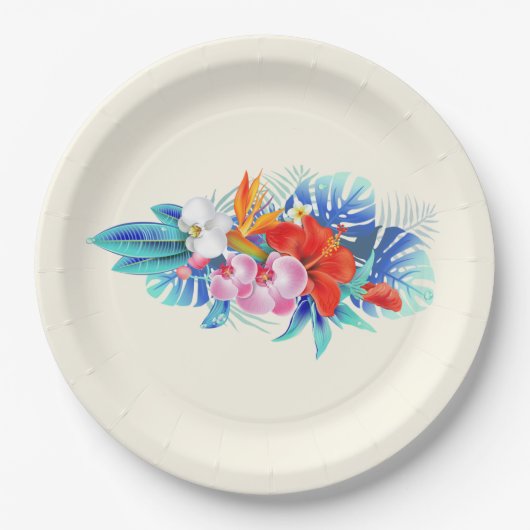 Exotische tropische Blume in Rosa und Türkis Pappteller (Vorderseite)