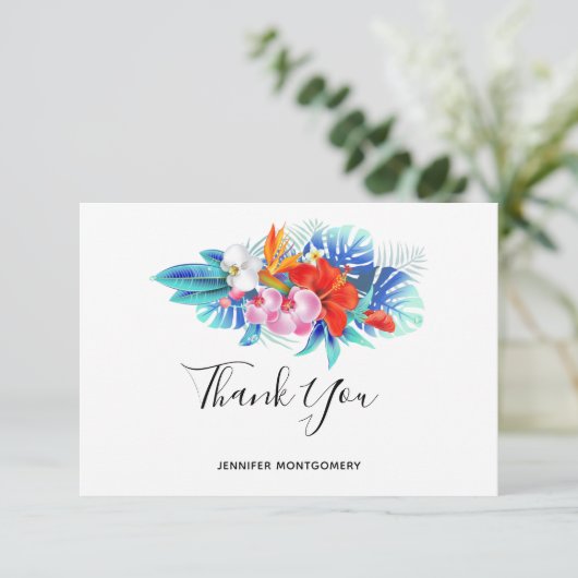 Exotische tropische Blume - Rosa und Aqua Dankeskarte (Stehend Vorderseite)