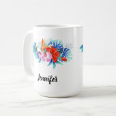 Exotische tropische Blume - Rosa und Aqua Kaffeetasse (Vorderseite Links)