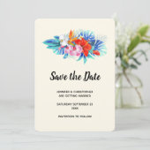 Exotische tropische Blume - Rosa und Aqua Save The Date (Stehend Vorderseite)